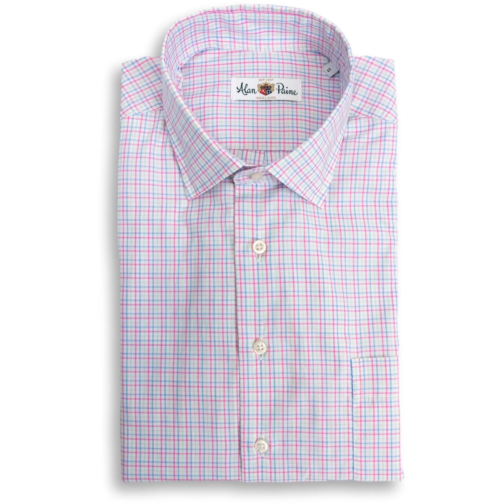 Light Blue, Green, and Pink Tattersall Spread Collar Sport Shirt sold by The Andover Shop