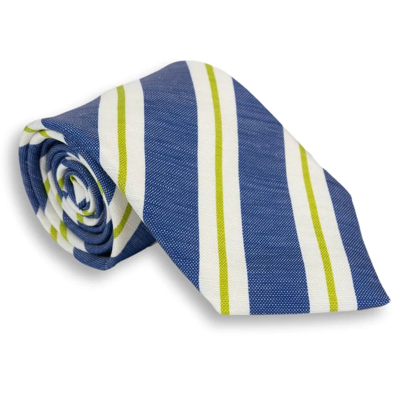 Repp Stripe Silk and Linen Woven Tie sold by The Andover Shop