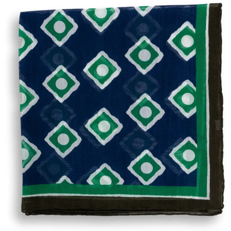 Bordered Square and Dot Cotton and Linen Pocket Square sold by The Andover Shop