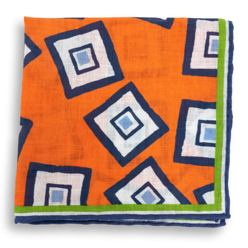 Stripe Bordered Abstract Square Linen Pocket Square sold by The Andover Shop