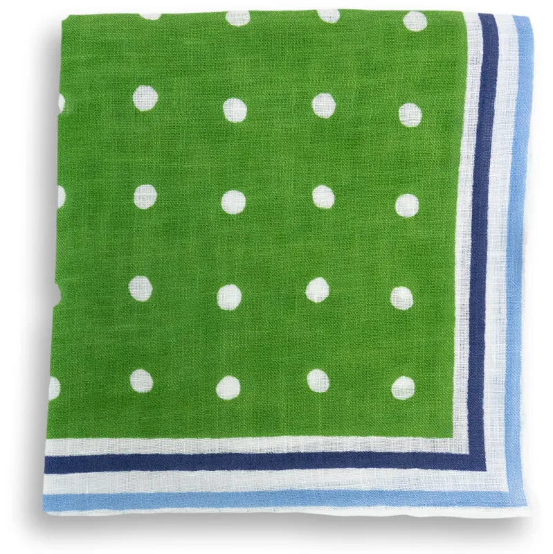 Stripe Bordered Polka Dot Linen Pocket Square sold by The Andover Shop