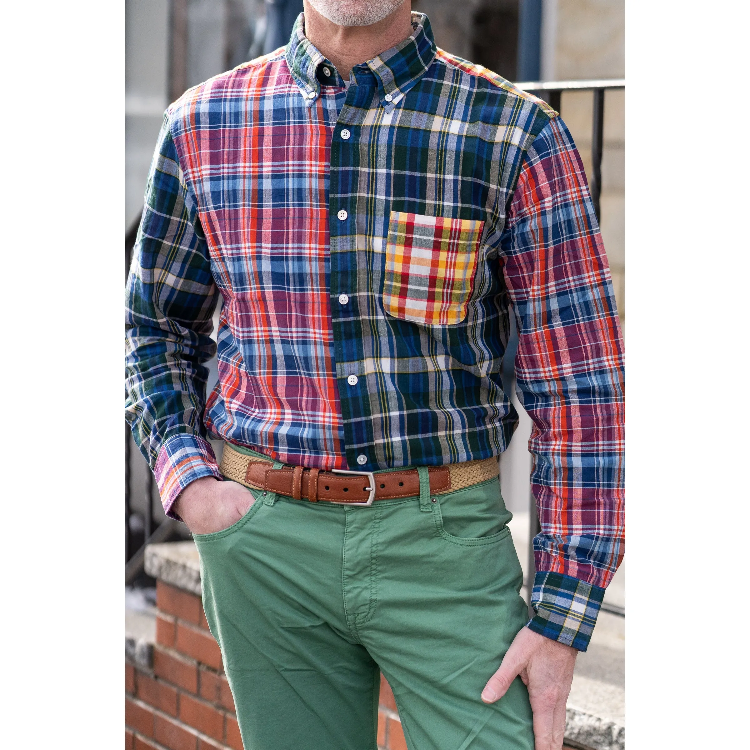 Patchwork Plaid Button Down Madras Sport Shirt sold by The Andover Shop product image thumbnail 2