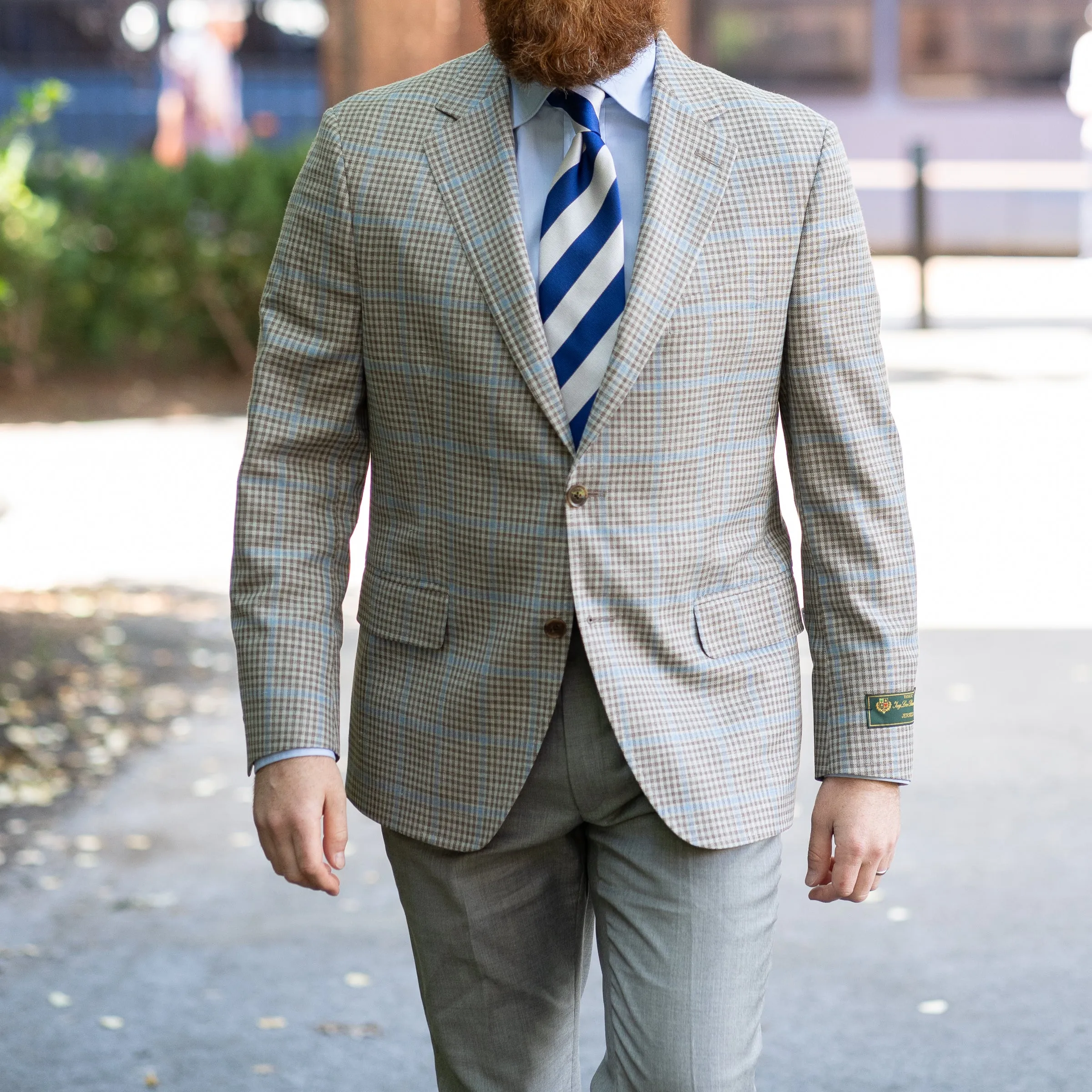 Tan Check with Sky Blue Windowpane Wool, Silk, and Linen Loro Piana Sport Coat sold by The Andover Shop product image thumbnail 2