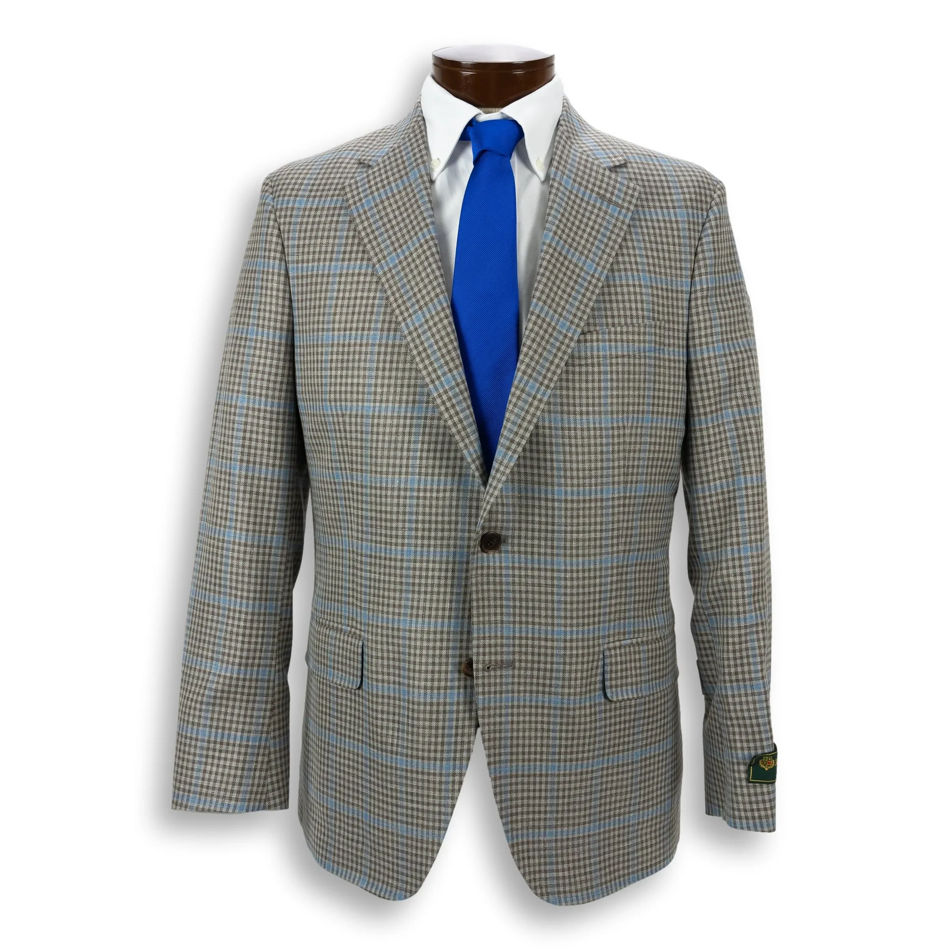 Tan Check with Sky Blue Windowpane Wool, Silk, and Linen Loro Piana Sport Coat sold by The Andover Shop