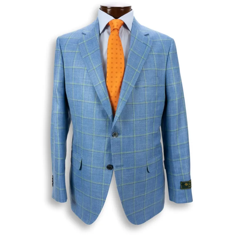 Light Blue with Green Windowpane Wool, Silk, and Linen Blend Loro Piana Sport Coat sold by The Andover Shop