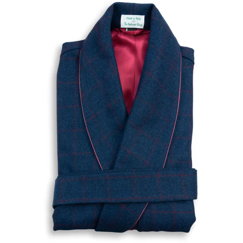 Blue with Red Windowpane Cashmere and Wool Blend Dressing Gown sold by The Andover Shop