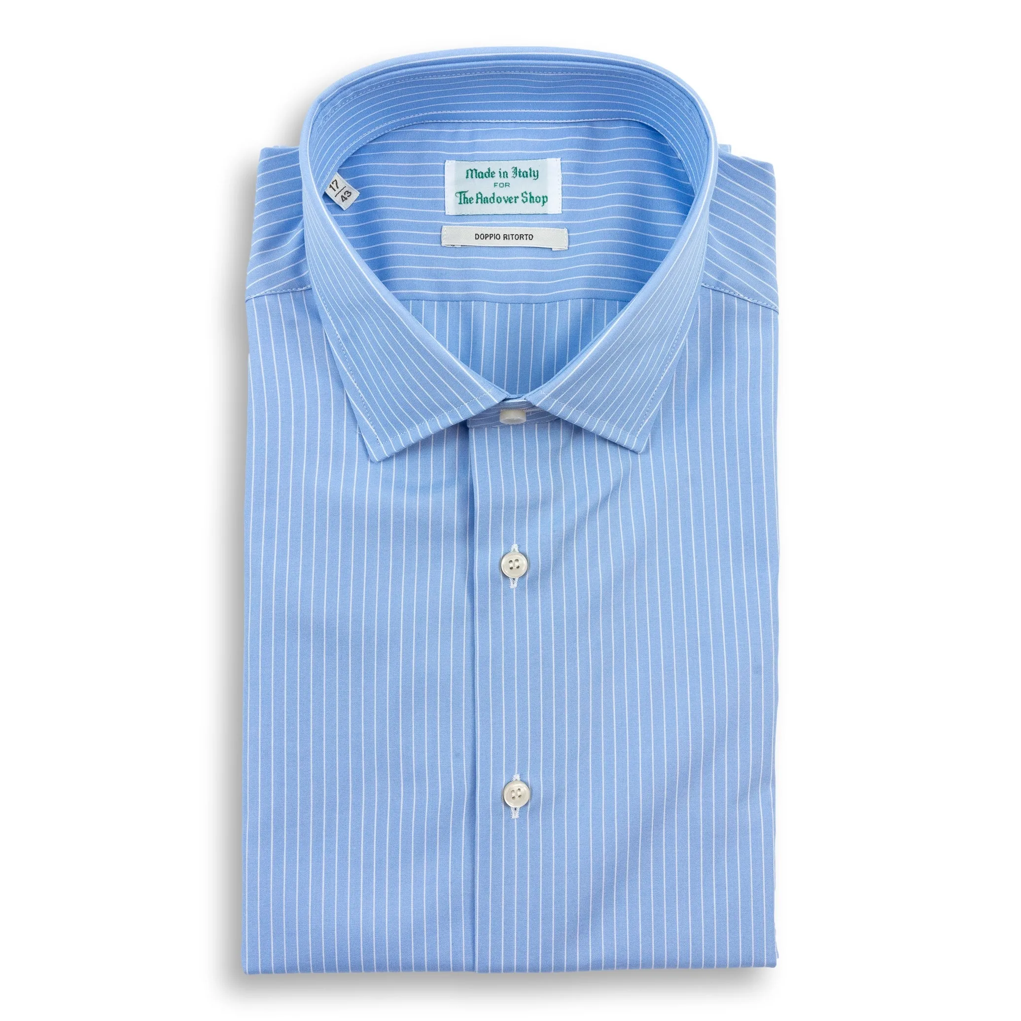 Light Blue with White Fine Stripe Spread Collar Dress Shirt sold by The Andover Shop