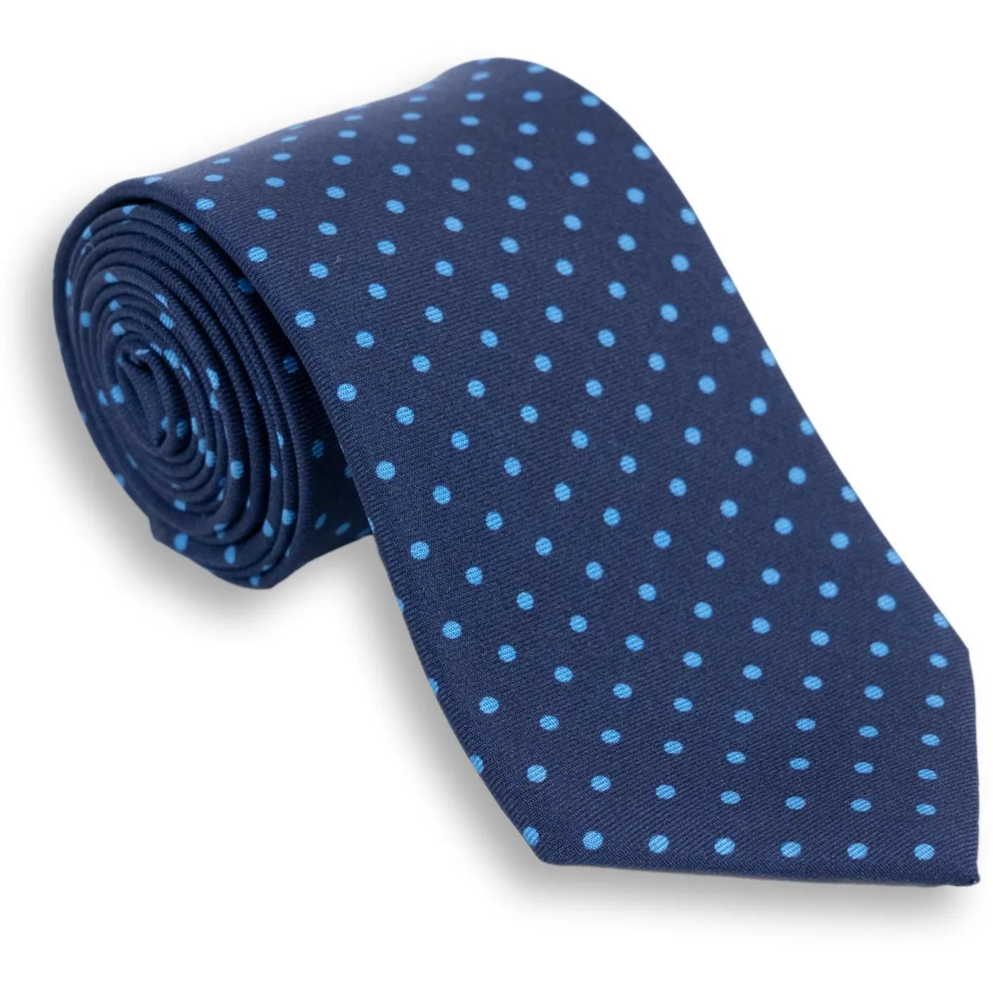 Navy Blue with Sky Blue Polka Dots Silk Tie sold by The Andover Shop