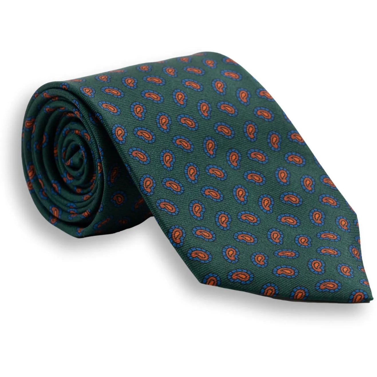Green with Multicolored Paisley Motif Silk Tie sold by The Andover Shop