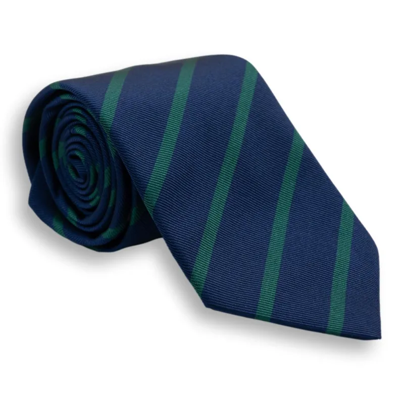 Navy with Forest Stripe Silk Tie sold by The Andover Shop
