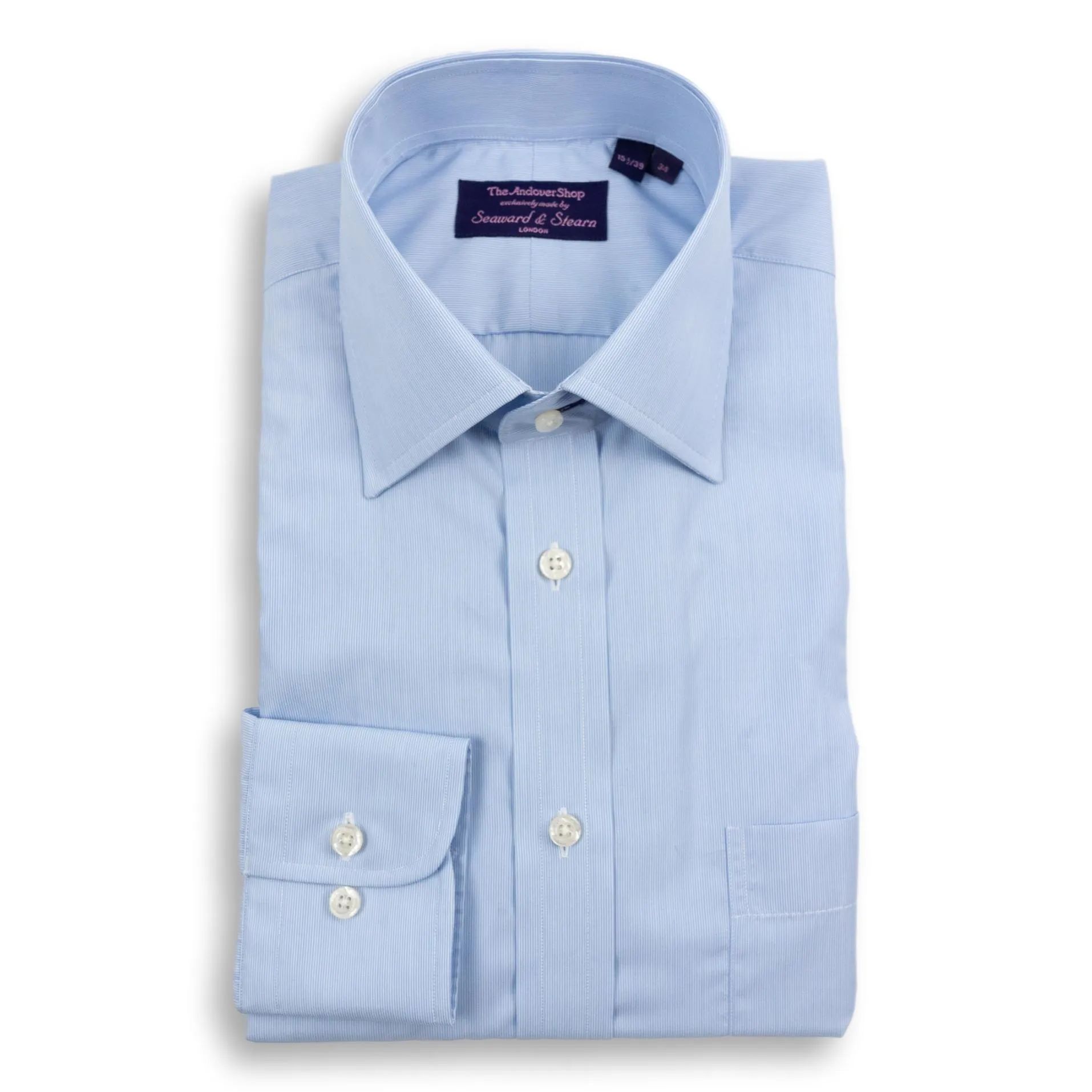 Blue Hairline Stripe Spread Collar Dress Shirt sold by The Andover Shop