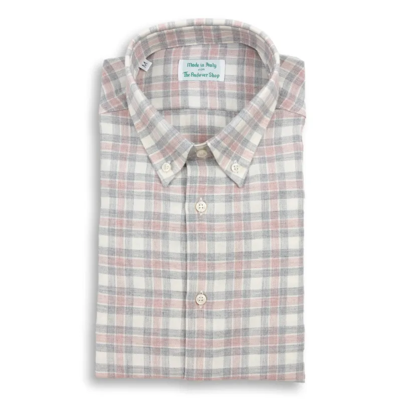 Pink and Grey Plaid Brushed Cotton Sport Shirt sold by The Andover Shop