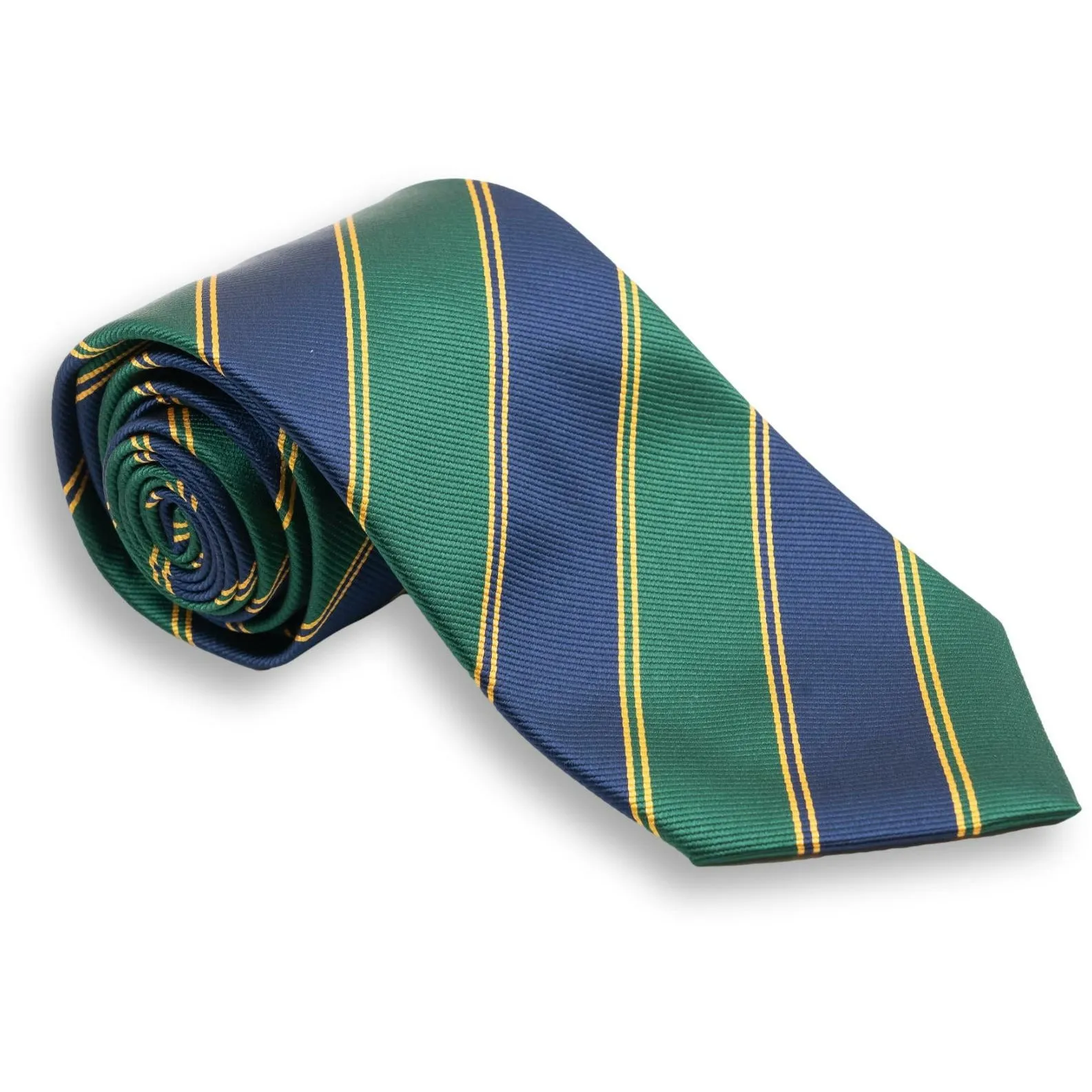Green, Navy, and Gold Silk Repp Stripe Tie sold by The Andover Shop
