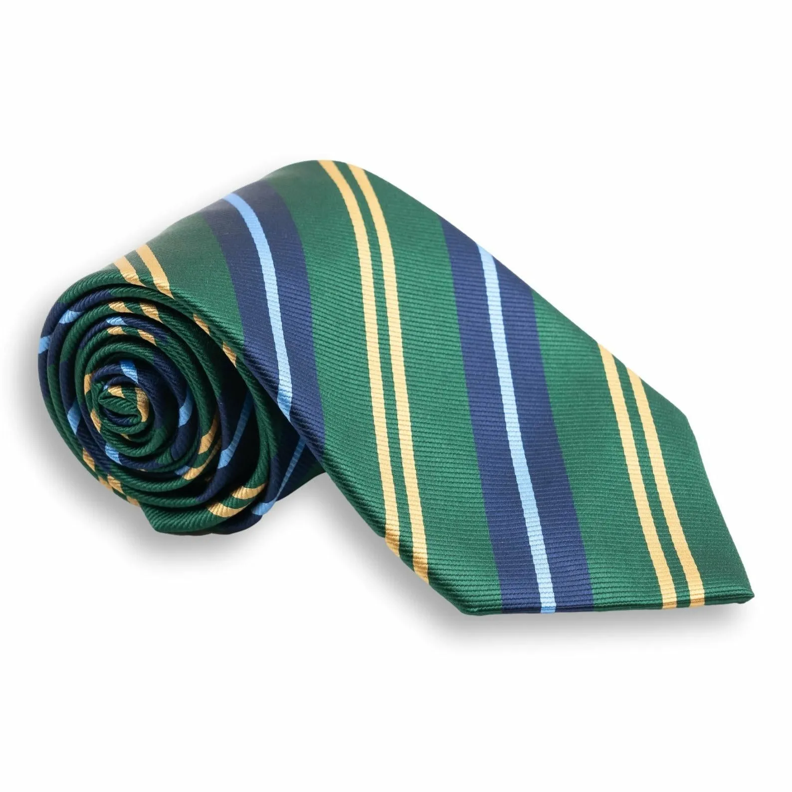 Green, Navy, Sky Blue Silk Stripe Tie sold by The Andover Shop