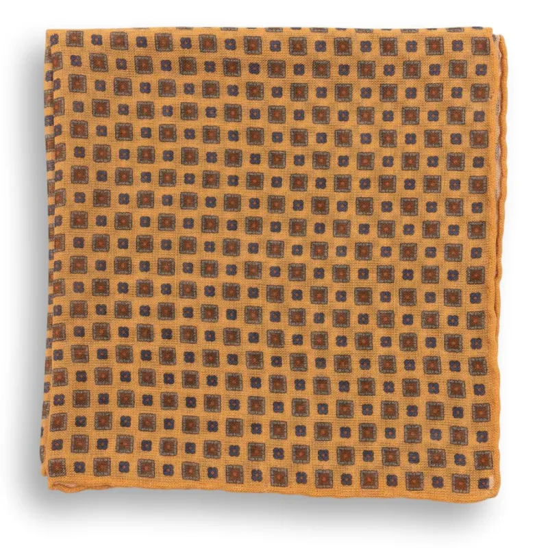 Abstract Square and Flower Print Wool and Silk Blend Pocket Square sold by The Andover Shop