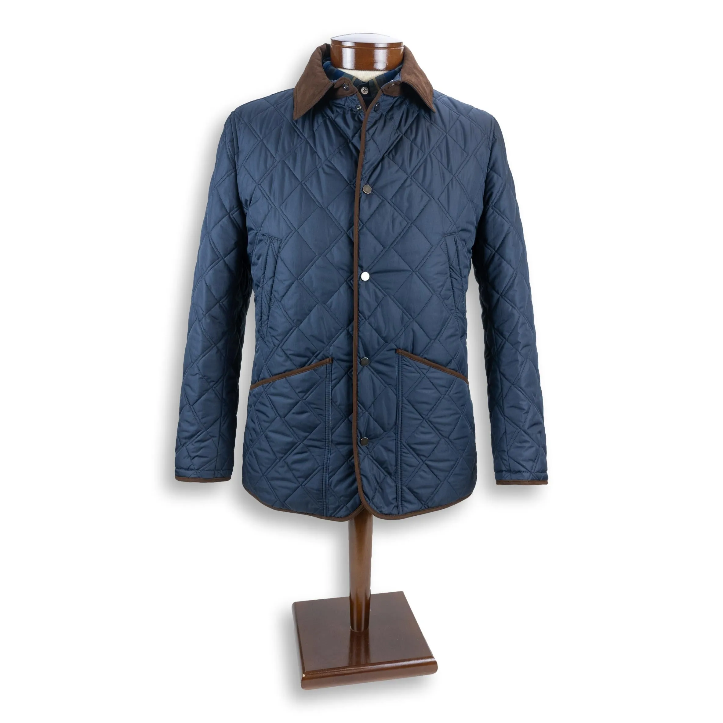 Navy Quilted Waterville Jacket with Alcantara Trim sold by The Andover Shop