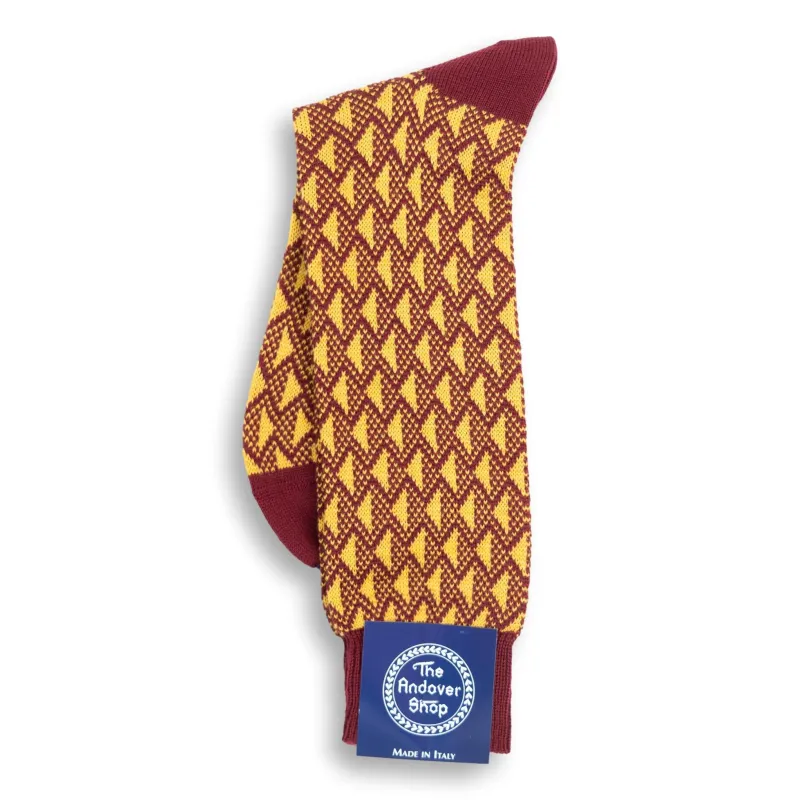 Geometric Patterned Wool Mid-Calf Dress Sock sold by The Andover Shop
