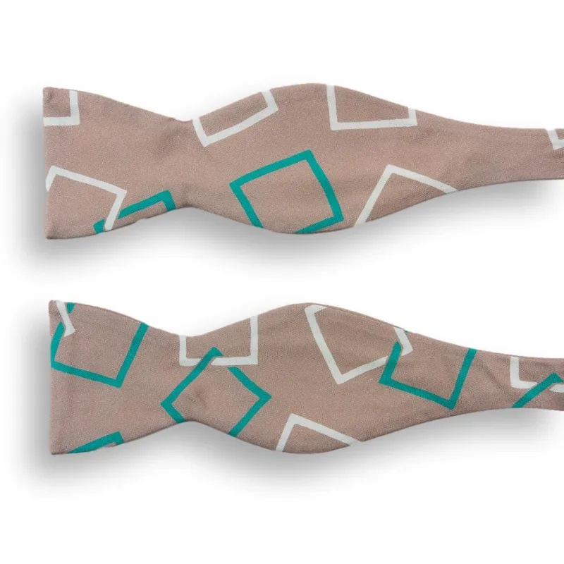 Light Khaki Square Patterned Silk Bow Tie sold by The Andover Shop