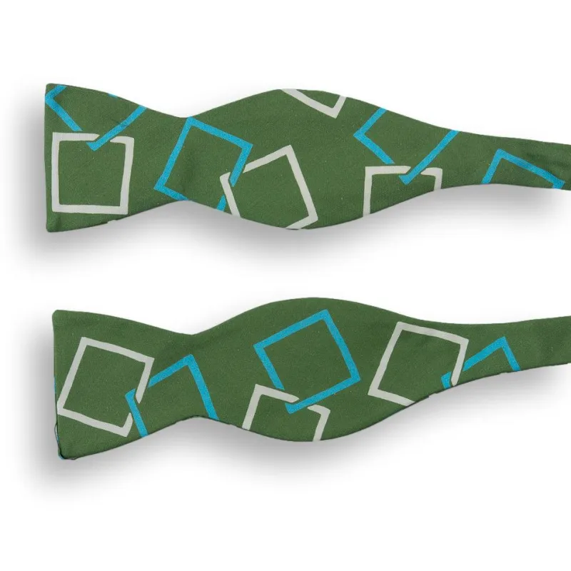Green Square Patterned Silk Bow Tie sold by The Andover Shop