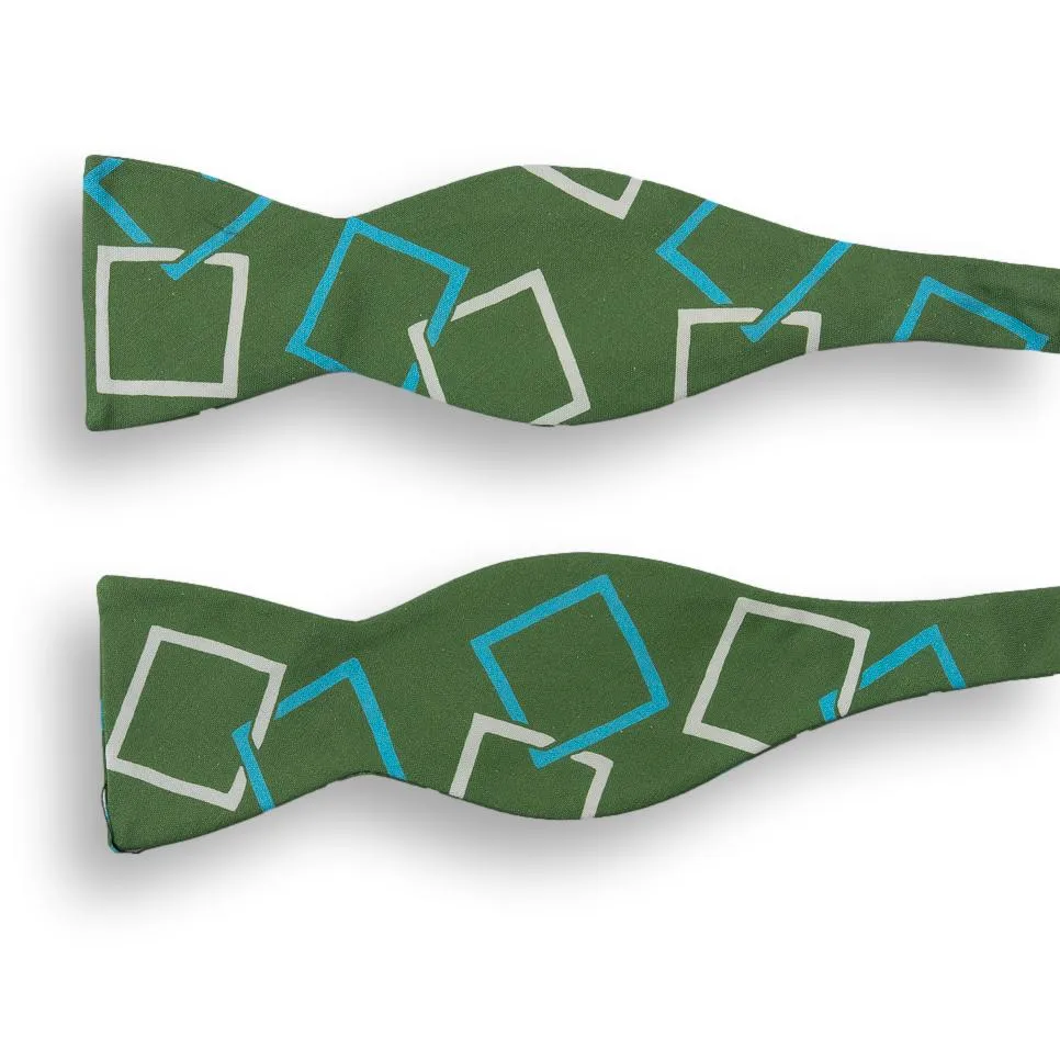 Green Square Patterned Silk Bow Tie sold by The Andover Shop