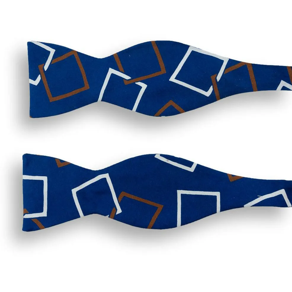 Blue Square Patterned Silk Bow Tie sold by The Andover Shop