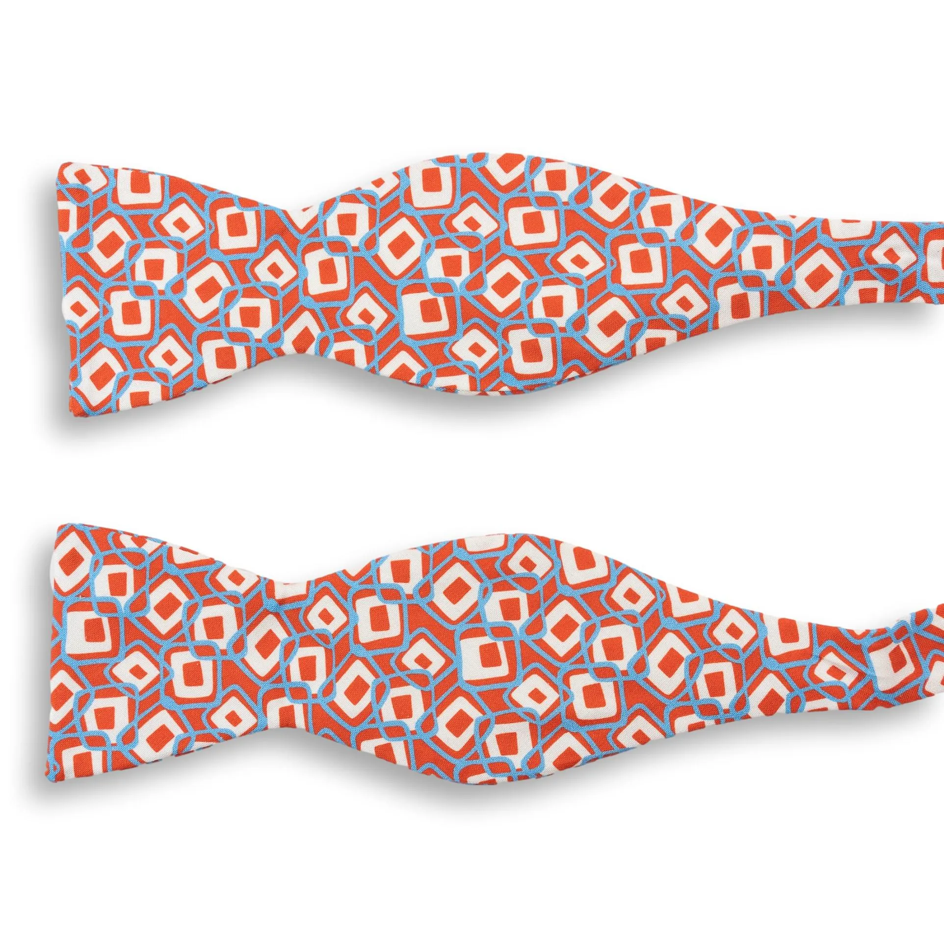 Orange, Sky Blue, and White Abstract Square Patterned Silk Bow Tie sold by The Andover Shop