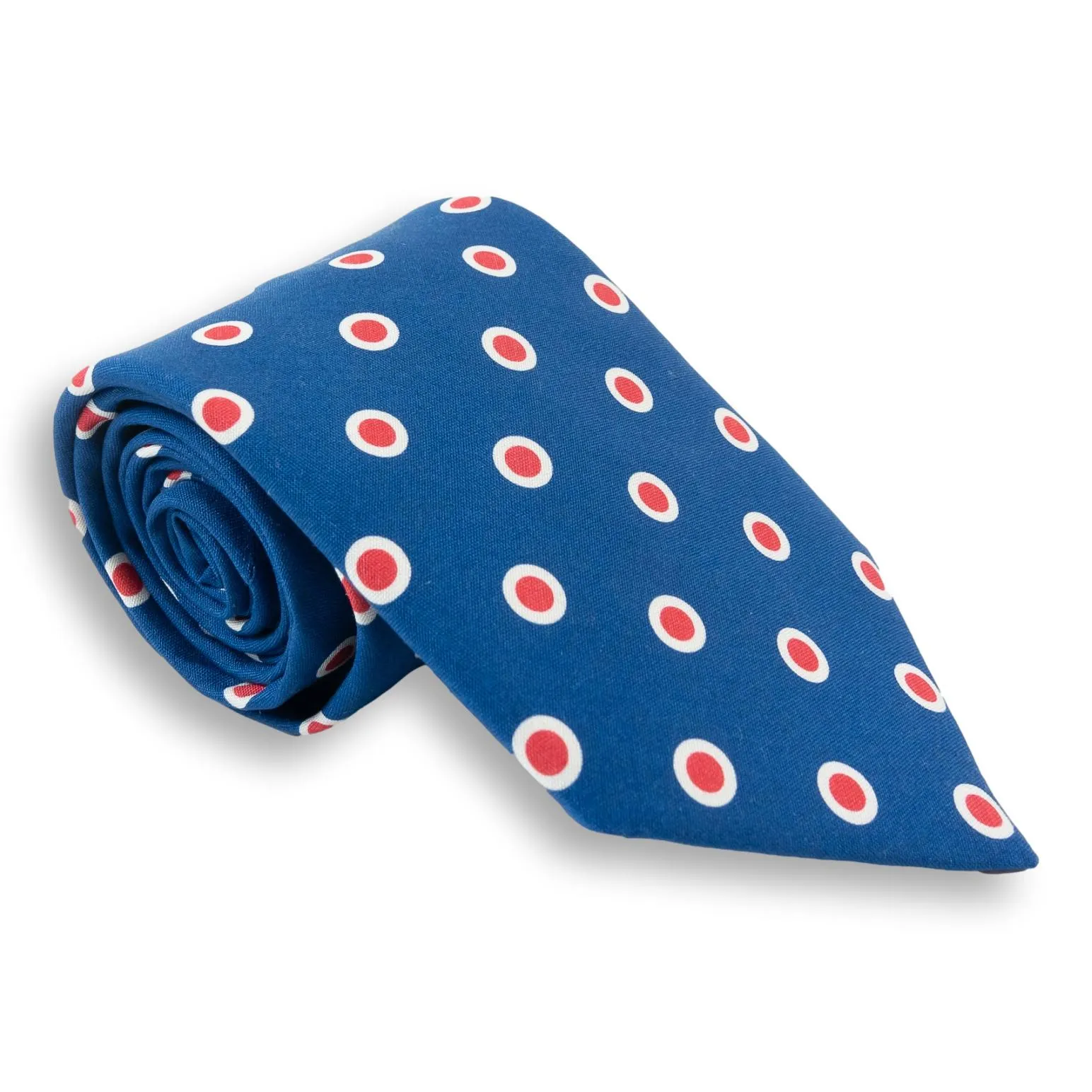 Blue with Red and White Circle Patterned Silk Tie sold by The Andover Shop