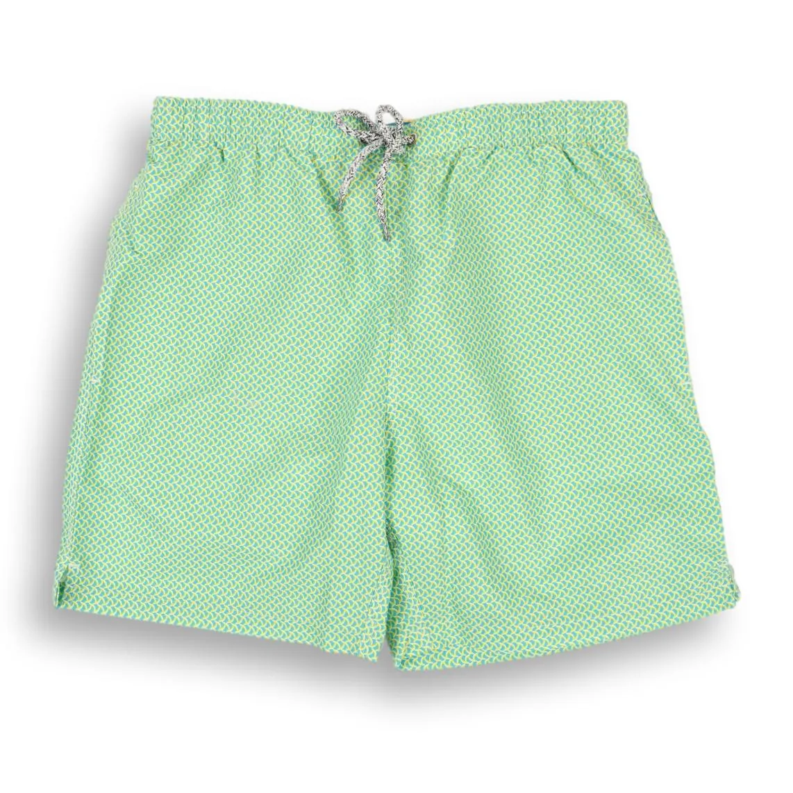 Aqua and Yellow Wave Print Swim Trunk sold by The Andover Shop