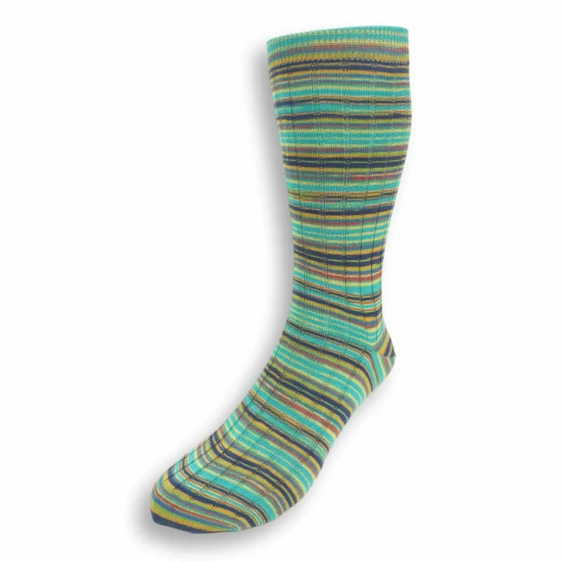 Mid-Calf Linen and Silk Blend Multi-Stripe Dress Sock sold by The Andover Shop