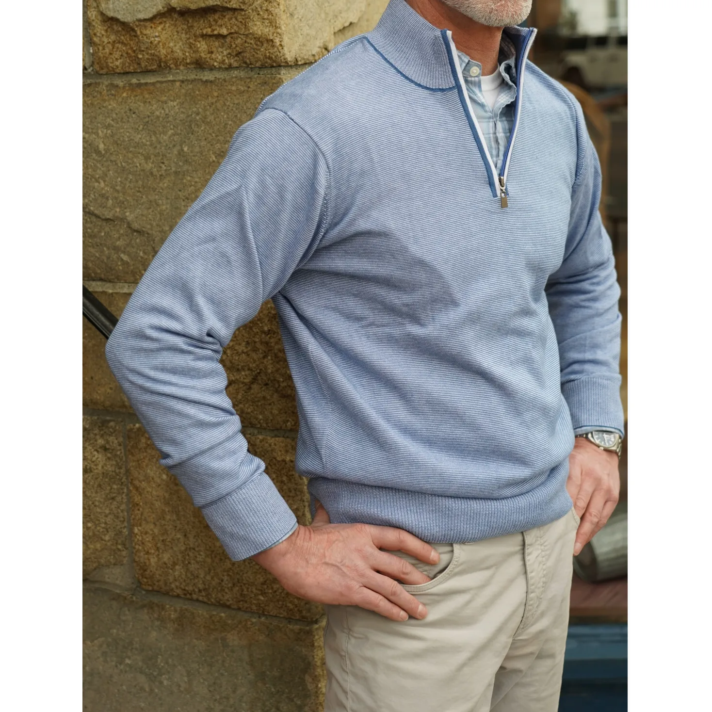 Pima Cotton Fine Stripe 1/4 Zip Sweater sold by The Andover Shop product image thumbnail 4