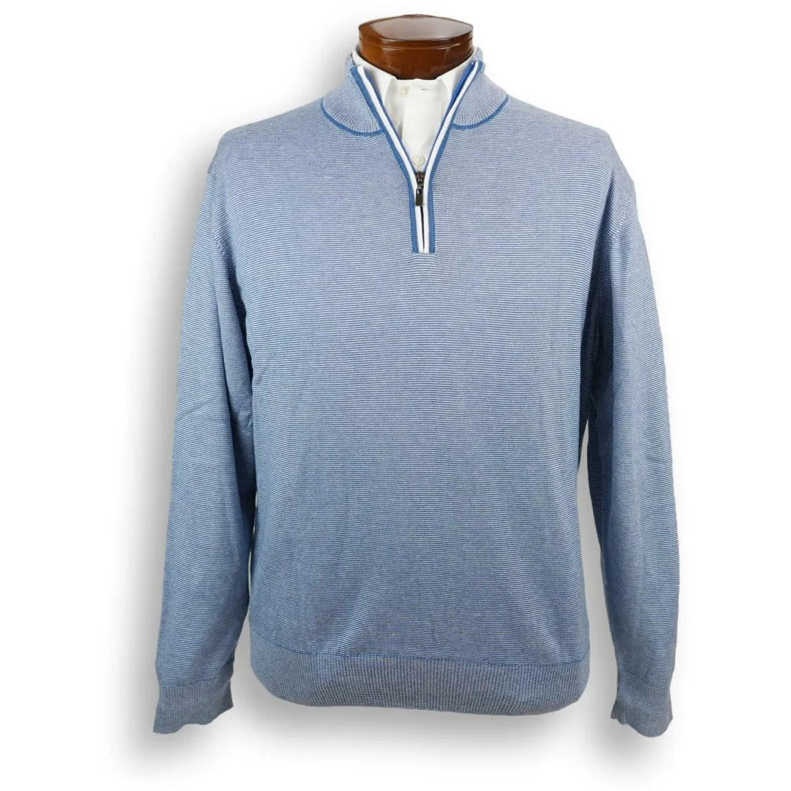 Pima Cotton Fine Stripe 1/4 Zip Sweater sold by The Andover Shop