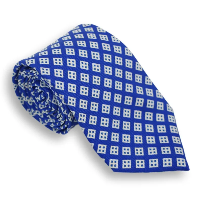 White Diamond with Light Blue Diamonds Motif Silk Tie sold by The Andover Shop