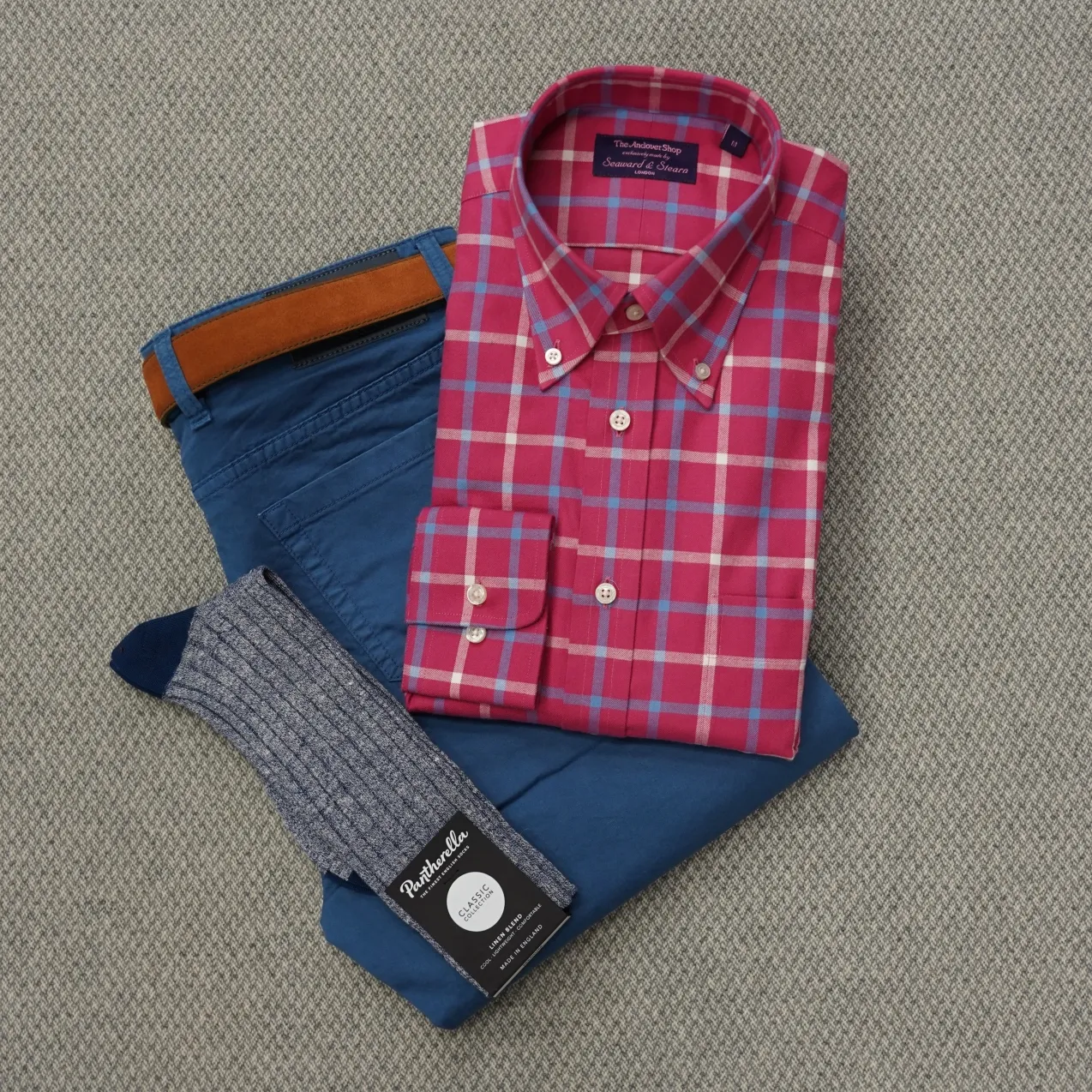 Pink Ground with Light Blue and White Tattersall Button Down Sport Shirt sold by The Andover Shop product image thumbnail 2