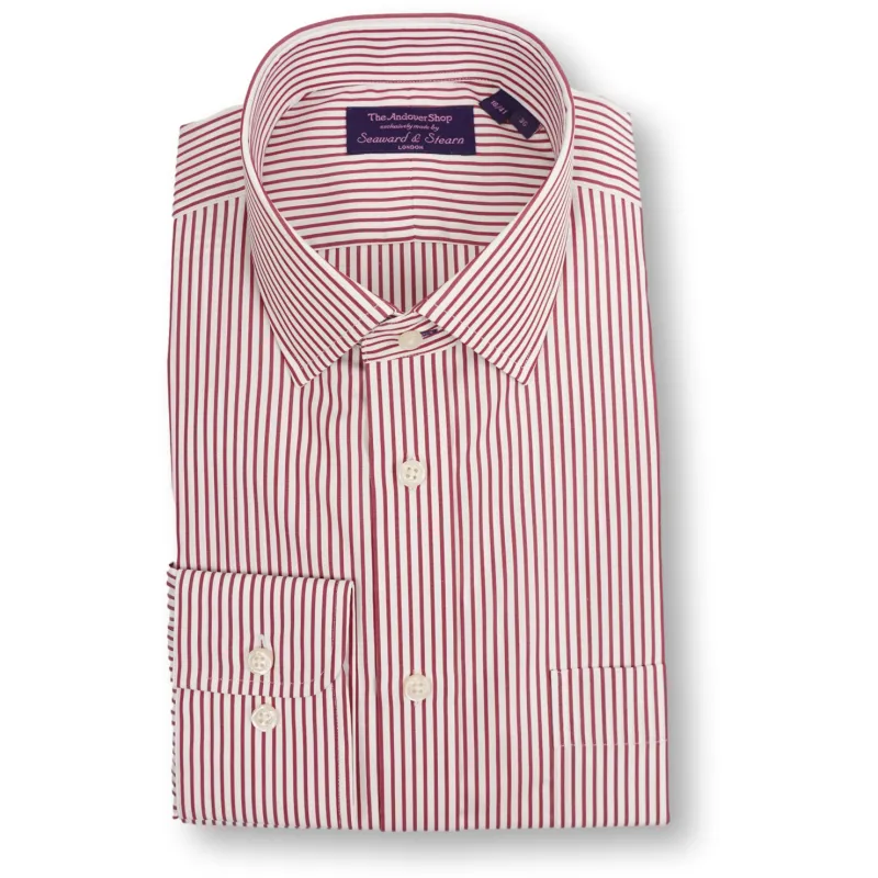 Red Spread Collar Banker Stripe Dress Shirt sold by The Andover Shop