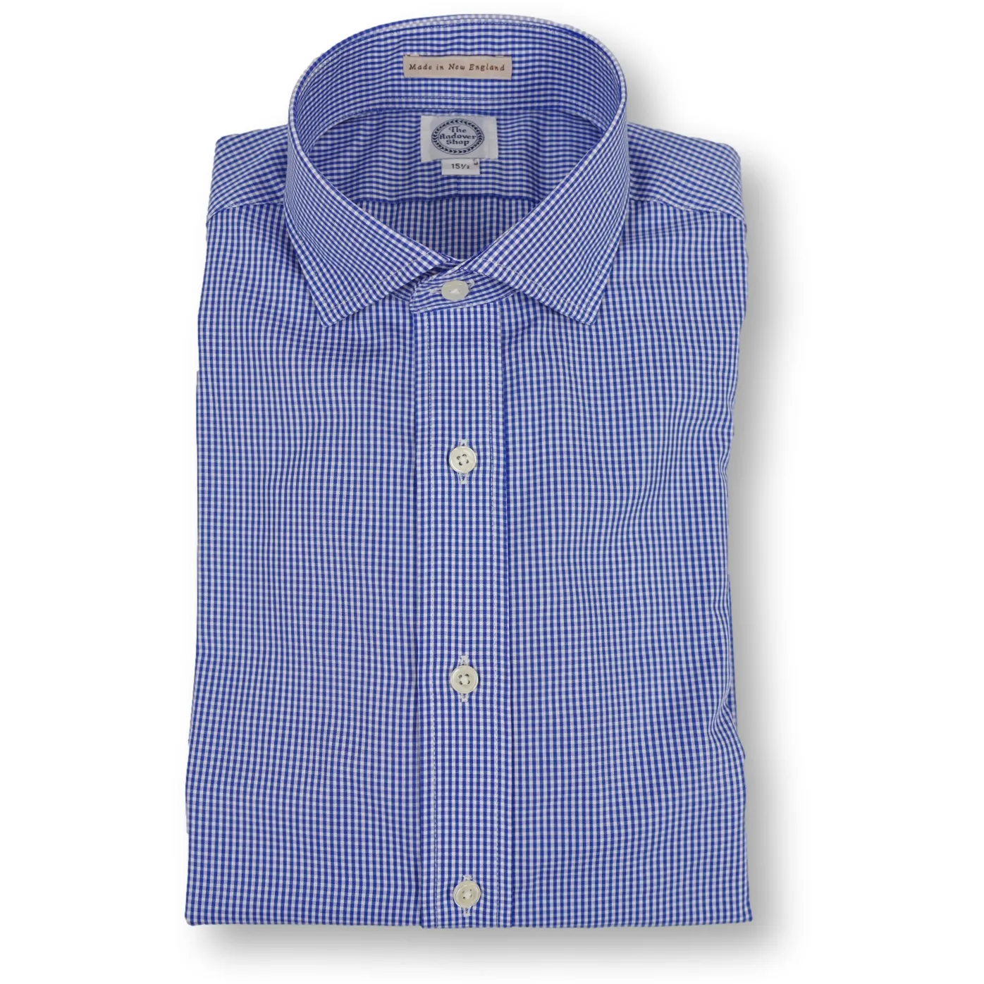 Blue and White Mini Check Spread Collar Trim Fit Dress Shirt sold by The Andover Shop