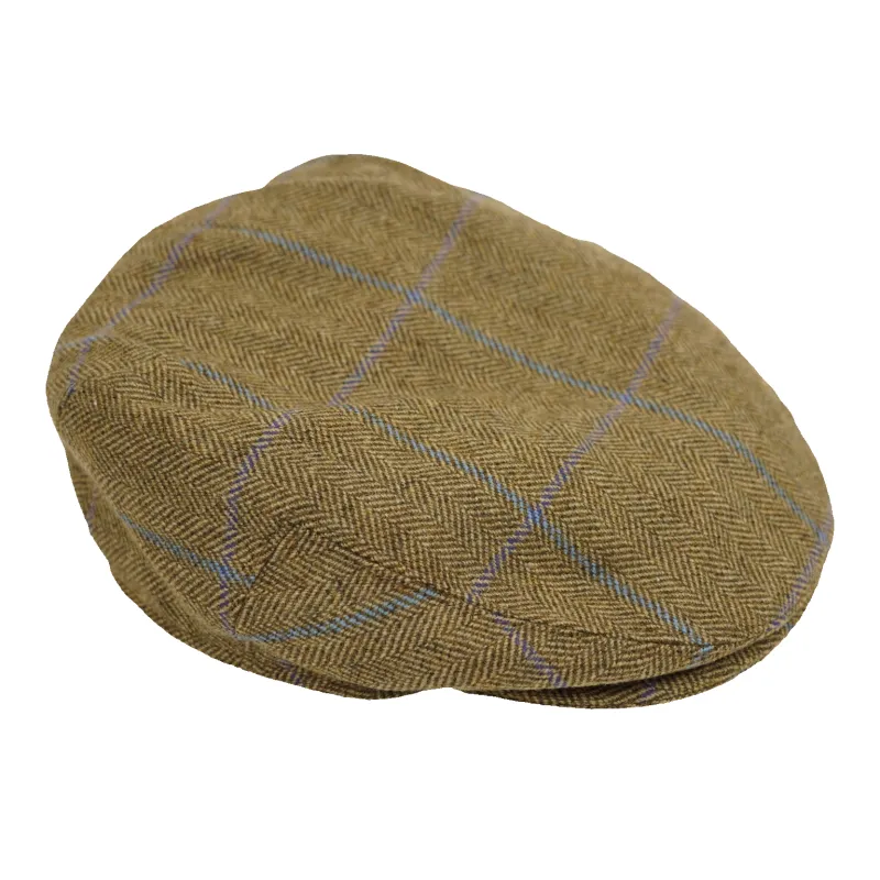 Light Brown Herringbone with Light Blue and Lavender Windowpane Wool Cap sold by The Andover Shop