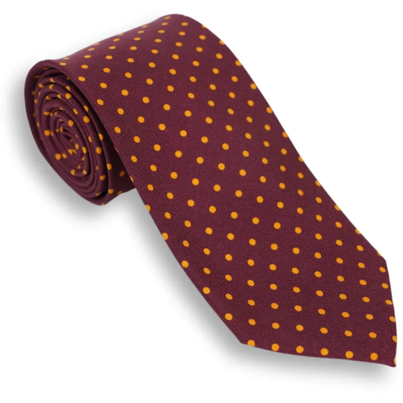 Maroon with Gold Polka Dots Silk Tie sold by The Andover Shop