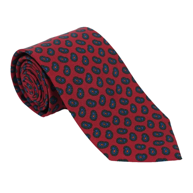 Red with Multicolored Paisley Motif Silk Tie sold by The Andover Shop