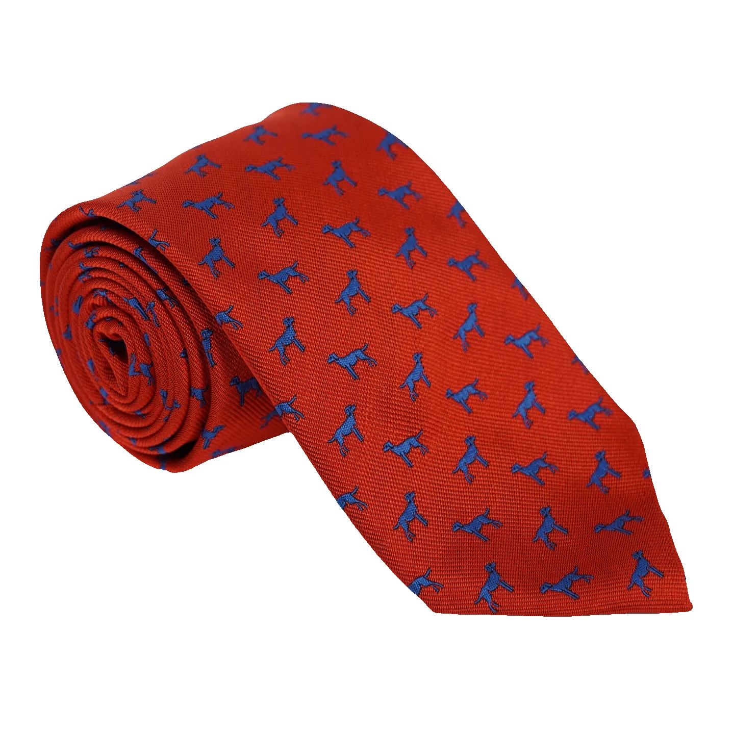 Rust with Blue Hunting Dog Silk Tie sold by The Andover Shop