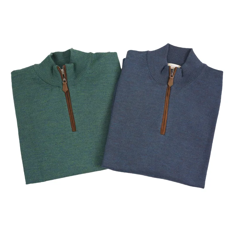 Zegna Baruffa Merino Wool Quarter Zip Sweater with Suede Zipper Trim sold by The Andover Shop