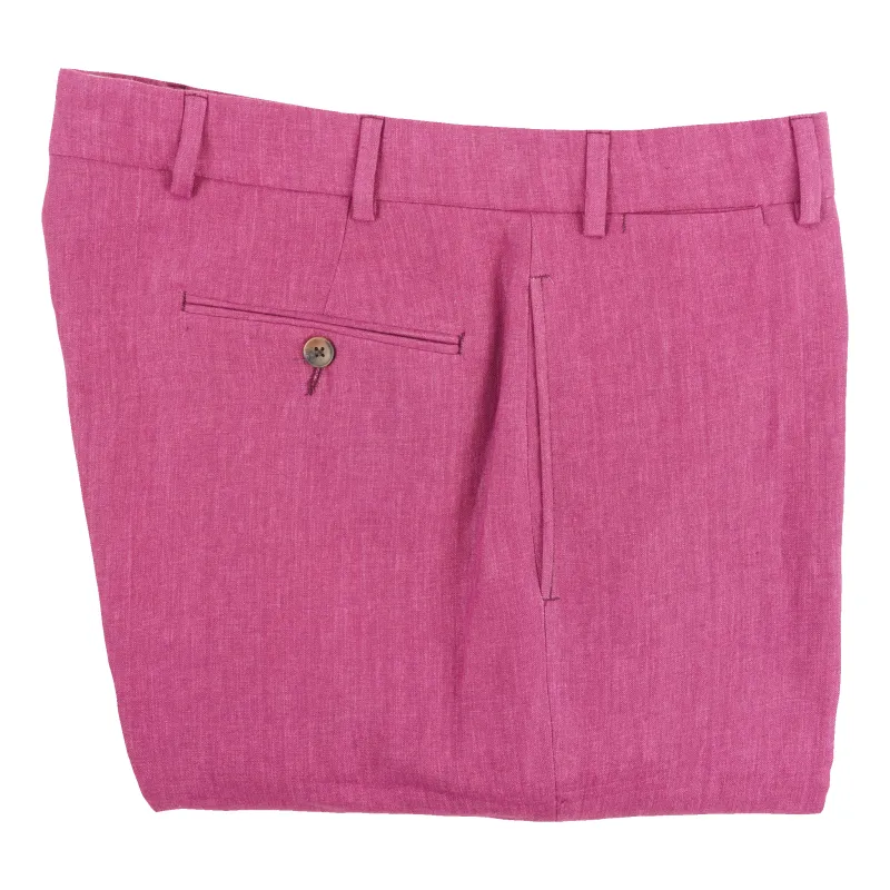 Magenta Plain Front Linen Trousers sold by The Andover Shop