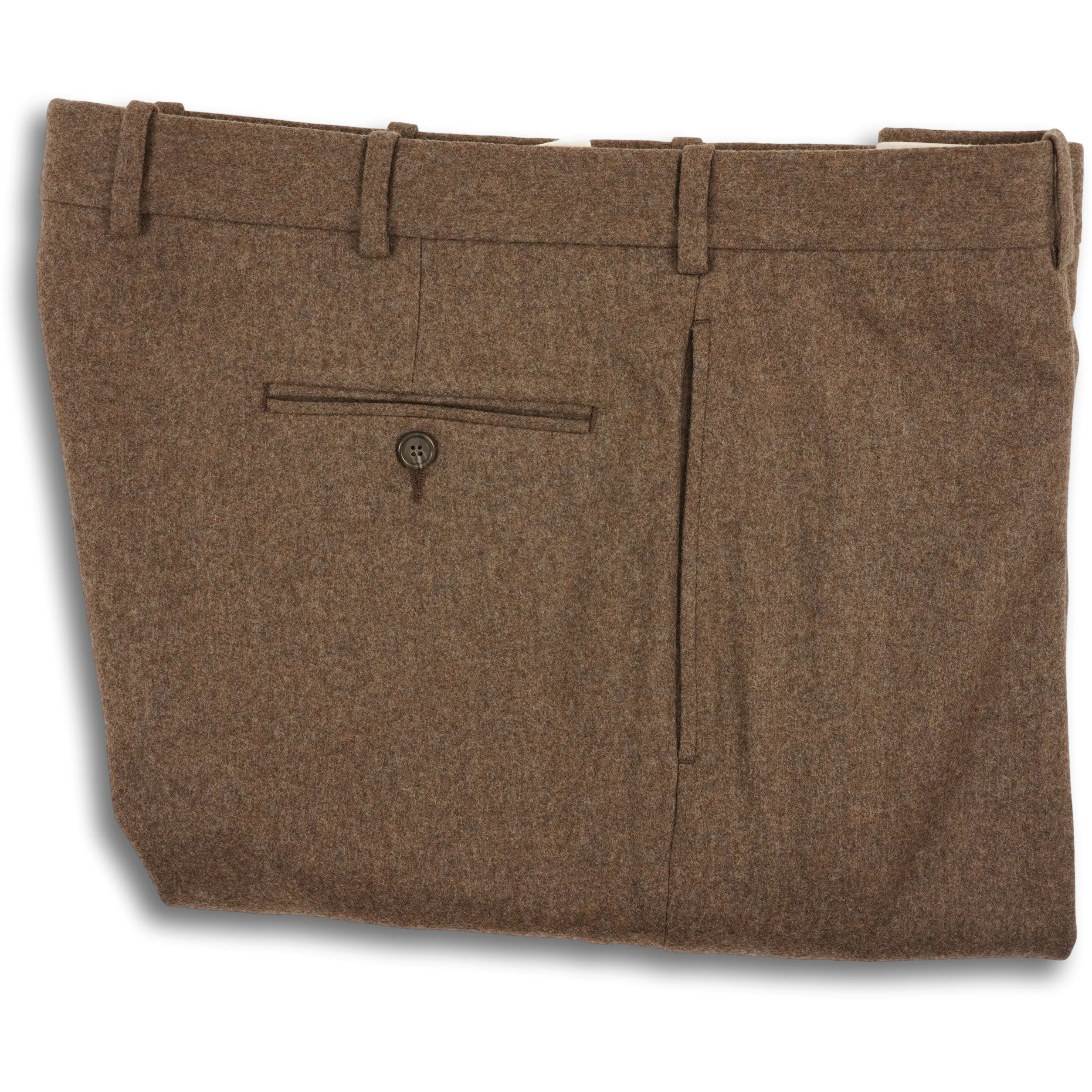 Medium Brown Flannel Plain Front Trousers sold by The Andover Shop