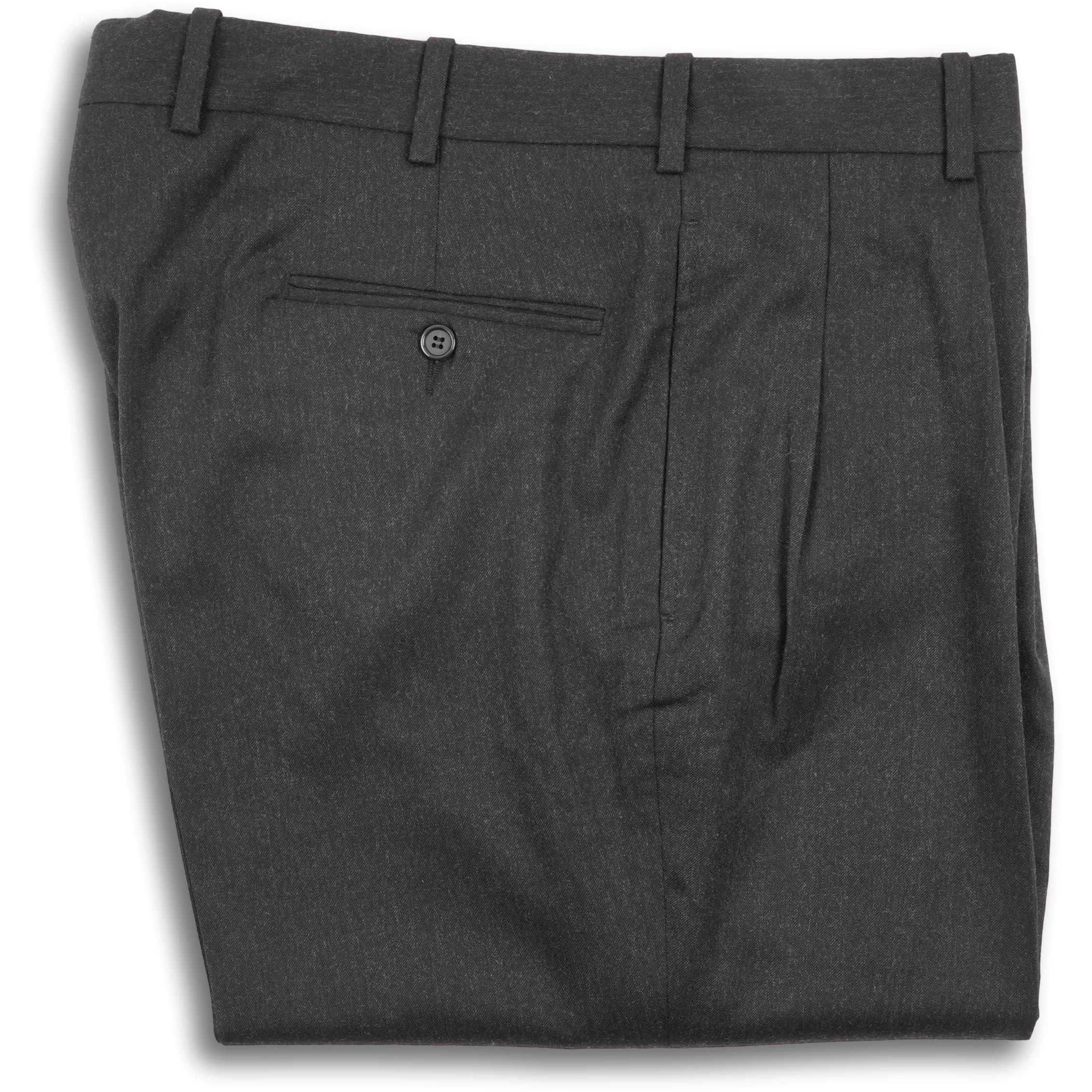 Charcoal Grey Flannel Plain Front Trousers sold by The Andover Shop