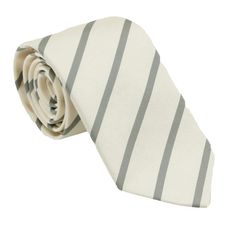 White with Silver Stripe Tie sold by The Andover Shop