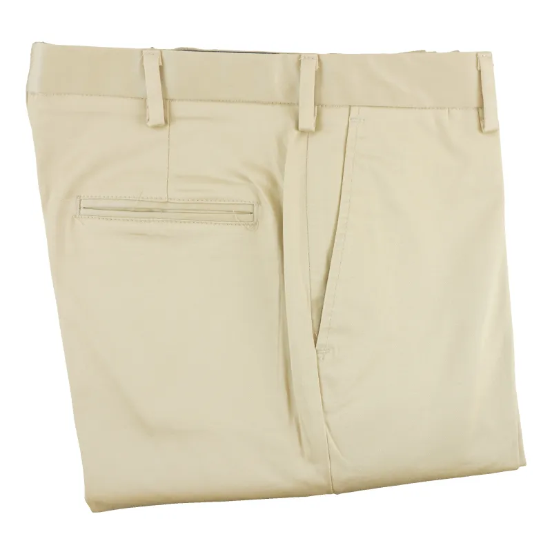 Khaki Stretch Cotton Twill Plain Front Trousers sold by The Andover Shop
