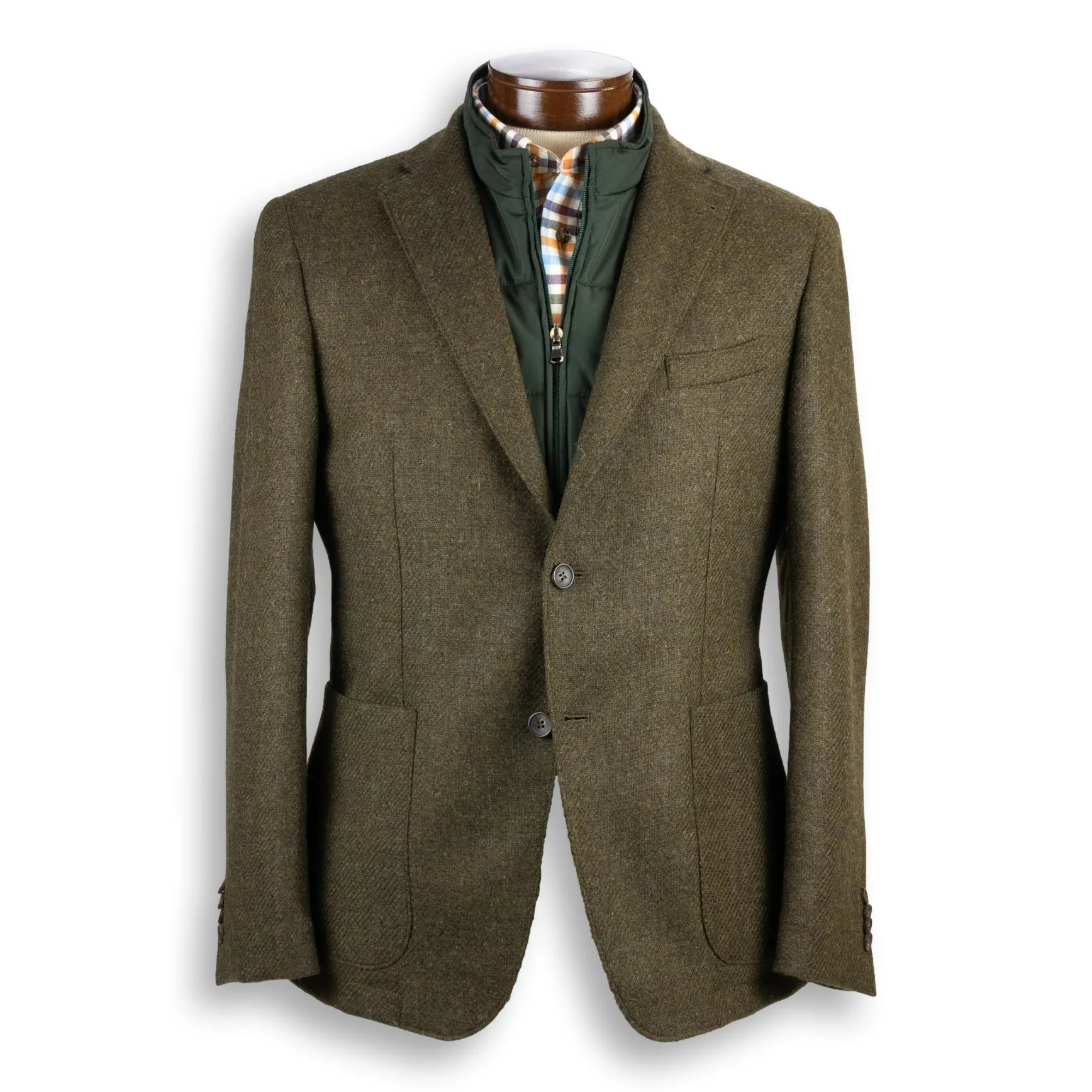 Olive 100% Virgin Italian Wool Zip-In Liner Sport Coat sold by The Andover Shop