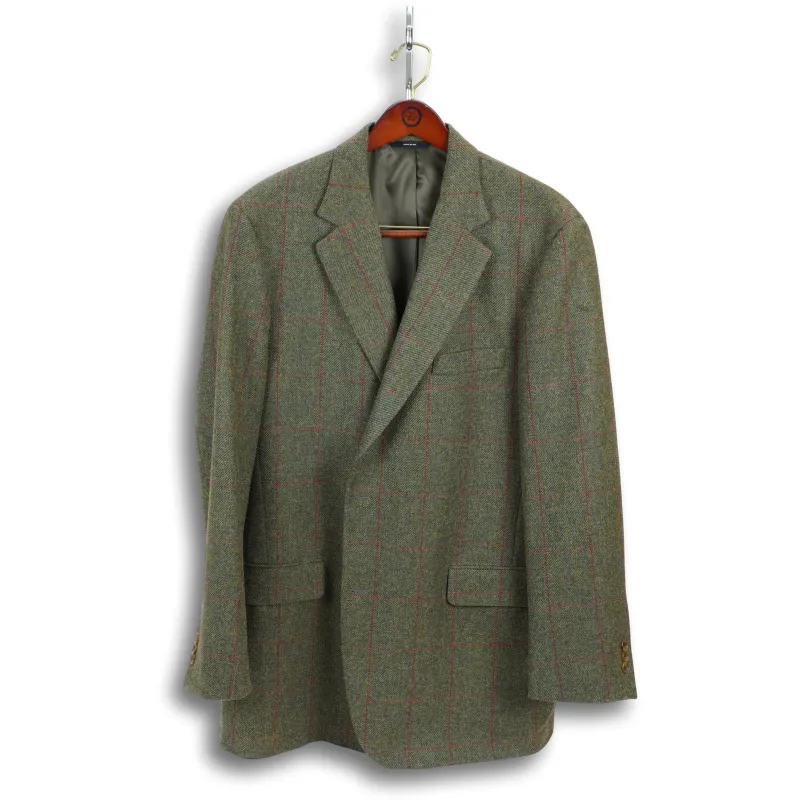 Green Wool Tweed Jacket with Red Windowpane (46L) sold by The Andover Shop