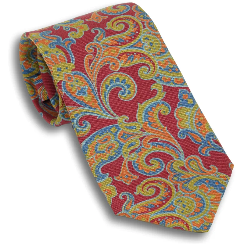 Dark Red with Multicolored Large Paisley Patterned Silk Tie sold by The Andover Shop