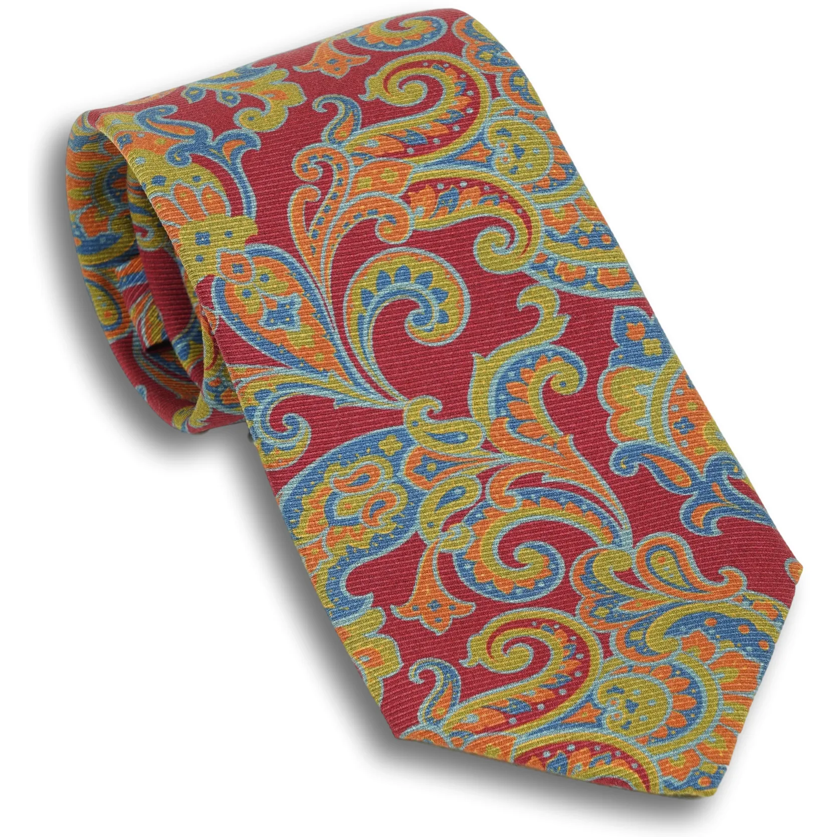 Dark Red with Multicolored Large Paisley Patterned Silk Tie sold by The Andover Shop