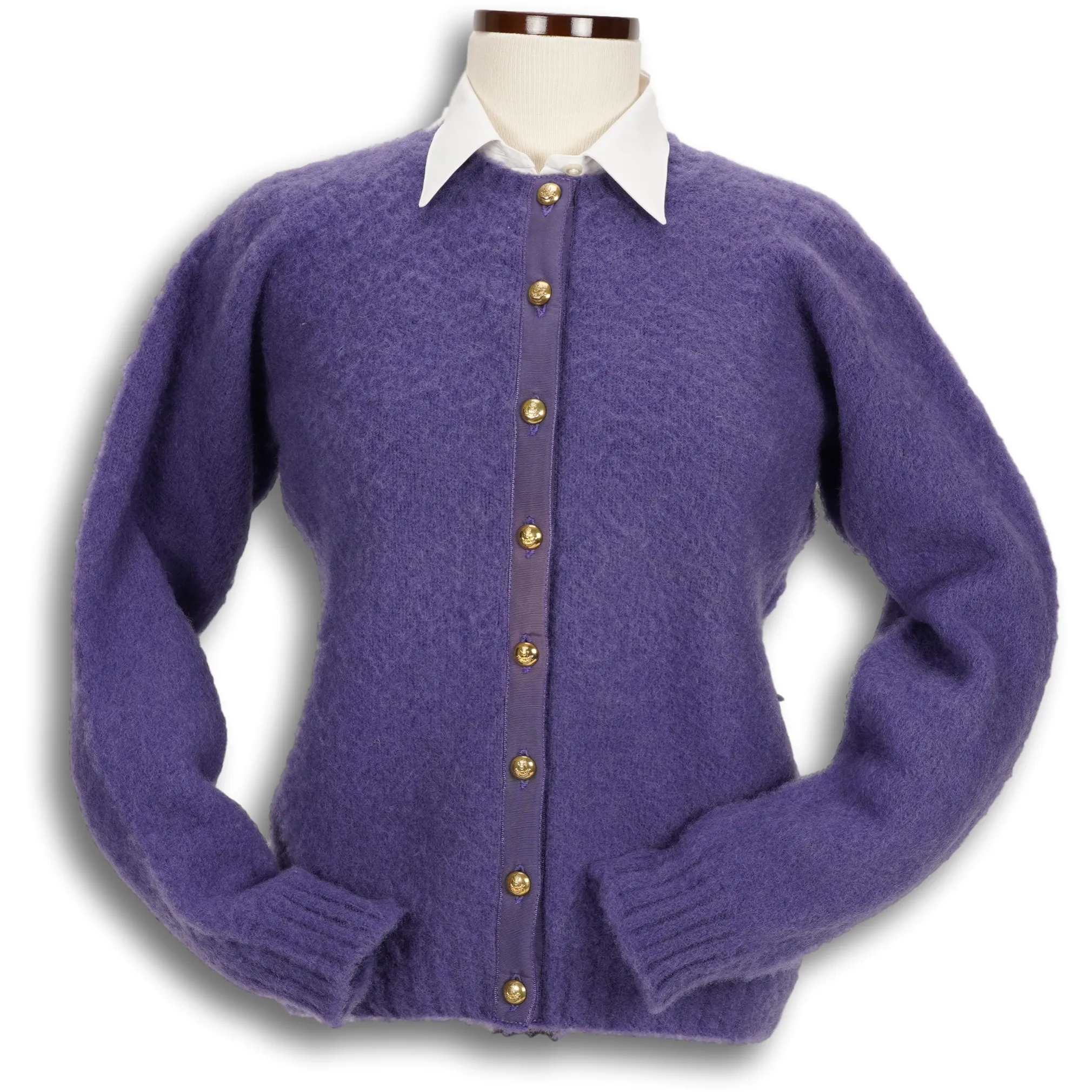 Brushed Shetland Crew Neck Cardigan Sweater sold by The Andover Shop